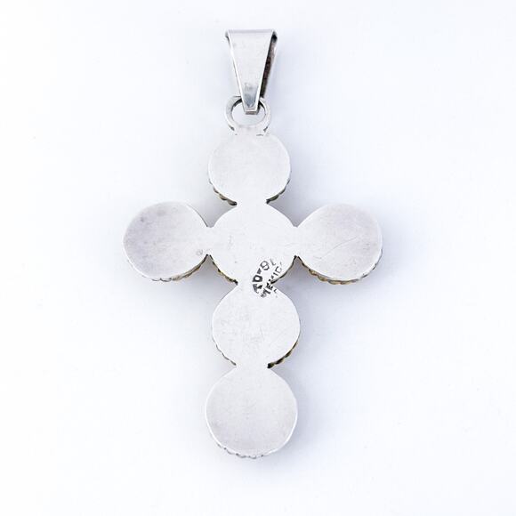 Vintage Mexico Taxco TD-91 Sterling Silver Gold-Tone Accent Dome Cross Pendant - Picture 4 of 7